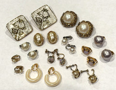 AVON SARAH COVENTRY STANNARD ABALONE FAUX PEARL OPAL GOLD CLIP POST EARRINGS LOT