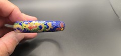 VTG Chinese Cloisonné Bangle Bracelet Blue With Multi Color Painted Designs