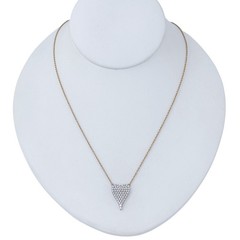 Vintage Gold-Tone Sterling Silver Cubic Zirconia Heart Pendant Necklace 16″-20″