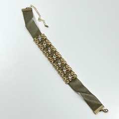 Vintage Retro Gold Filigree Crystal Velvet Choker Necklace Taupe Y2K Aesthetic