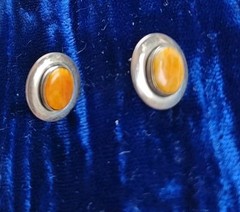 VTG Sun West Silver Co Sterling Silver Post Earrings With Orange Jasper Stones