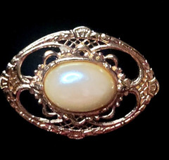 Vintage Brooch with Gold metal and Faux Pearl Middle 2”x1”/Costume