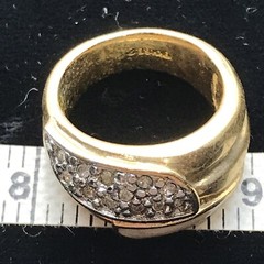 Vintage Signed 18K HGE Gold Plated Cream Enamel Rhinestone Ring varied sizes