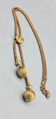 Vintage Coro Craft Gold Tone Mesh Chain Ribed Bead Lariat Style Necklace MCM EUC