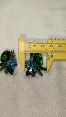 Vintage Delizza and Elster Juliana Green Cabochon Floral Clip on Earrings