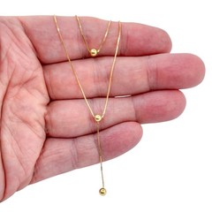 Vintage Gold-Tone Sterling Silver 925 Layered Lariat Bead Necklace 14″-15.5″