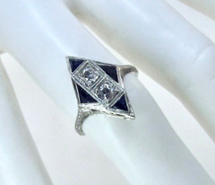 Antique Art Deco 1920’s Belais 18k Diamond & French Cut Blue Stone Ring
