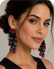 Vintage 80s Colorful Beaded Clip On Earrings Funky Chunky Dangle Statement Retro