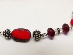 Vintage Necklace Red Clear AB Beaded Crystal Glass Faceted D5381