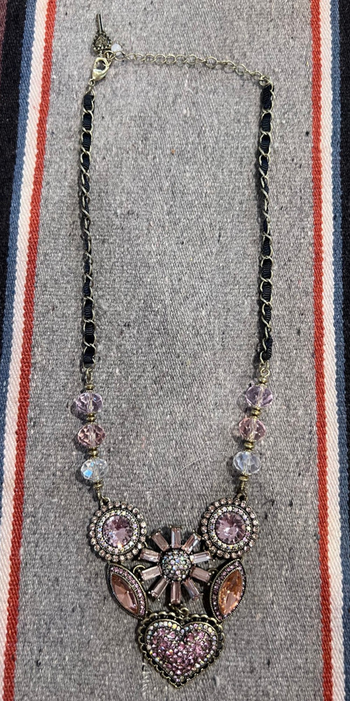 Vintage Betsy Johnson Necklace Pink Gems Costume Jewlery