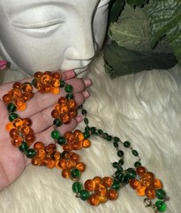 Louis Rousselet Rare Gorgeous Gripoix Green & Amber Glass In 25 Inches Long! D5