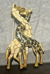 Gold Tone 2 Giraffe Brooch White Black Enamel 1 and 7/8 inch long Lot 133