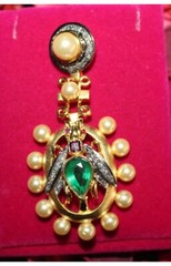 0.78ct Rose Cut Diamond 925 Silver Pearl Emerald Ruby Anniversary Pendant