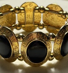 Vintage LCi Liz Claiborne Gold Black Cabochon Stretch Bracelet Runway 80s Glam
