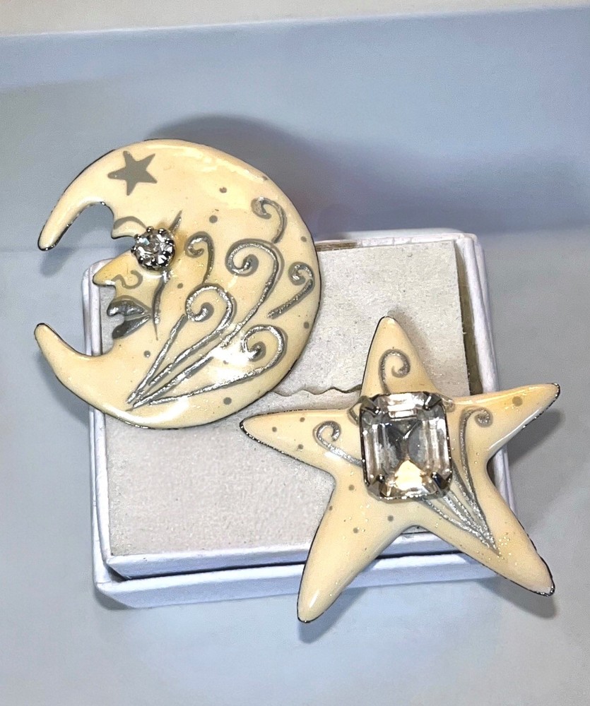 Vintage Lunch at The Ritz LATR “New Moon” Celestial Moon & Star Pierced Earrings