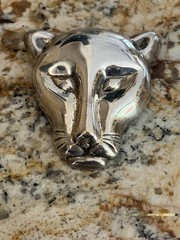 VTG 925 Sterling Silver Mexico Panther Cat Tiger Head Pin Brooch / Pendant