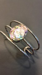 Stunning signed Sterling Silver & Abalone Cuff Bracelet “Mexico .925 ATI,” 30g