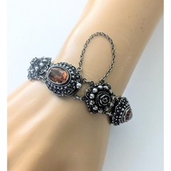 Antique PERUZZI Florence 800 Silver Ornate Rosette Faceted Citrine Link Bracelet