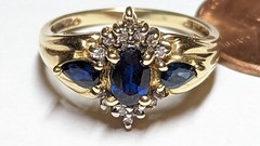 10K YELLOW GOLD SAPPHIRES DIAMONDS RING SIZE 7 SIGNED 10K ADL 3.1+ GRAMS