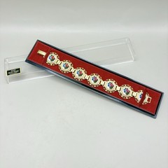 Vintage Petite Piont Rose on Fabric Panels Chain Bracelet W. Germany Mint in Box