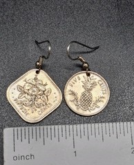 Bahamas Silver Coin Earrings Hibiscus And Pineapple Different Shaped Vintage