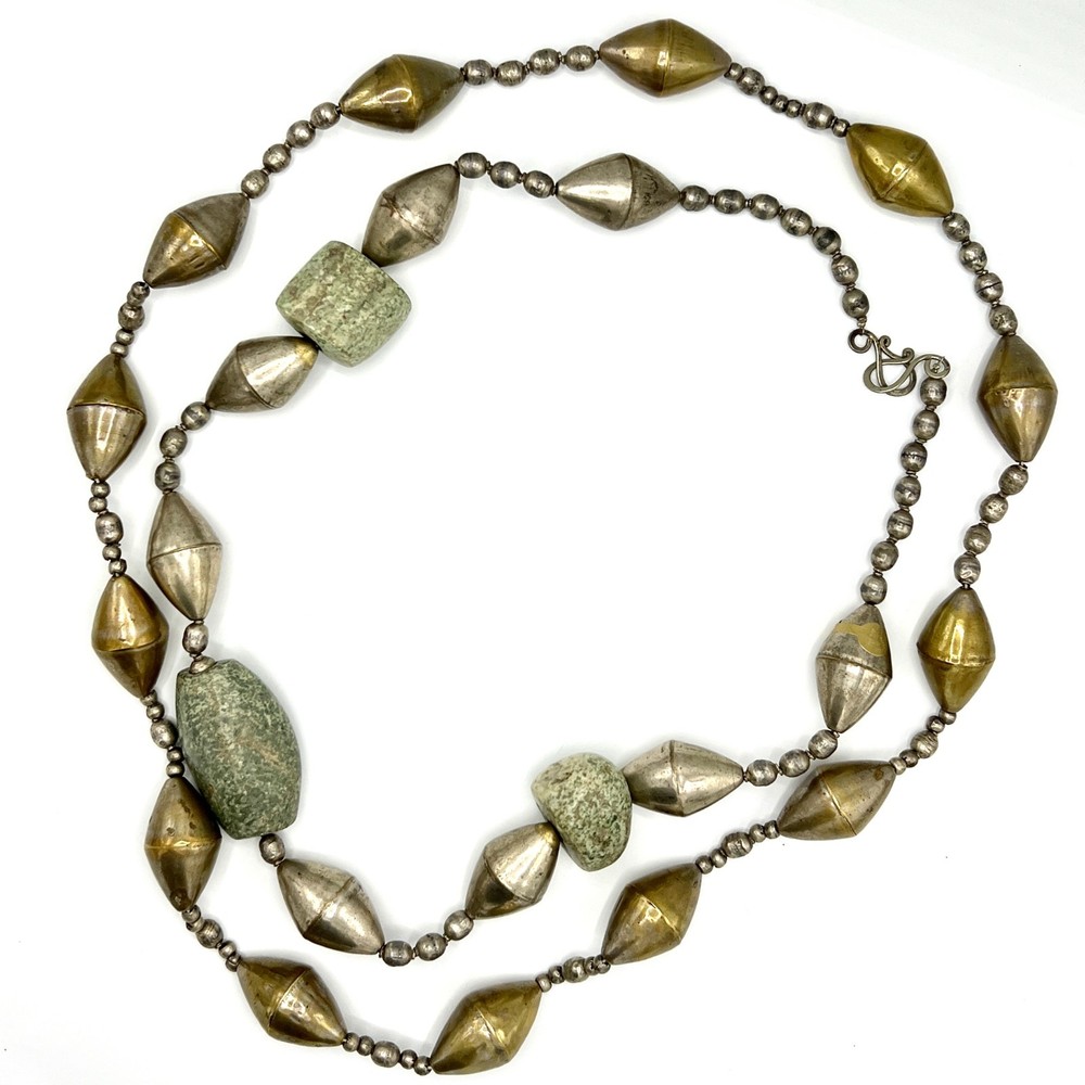 Vintage Tribal Necklace Set Mixed Metal Beads Natural Stone Boho Ethnic Layered