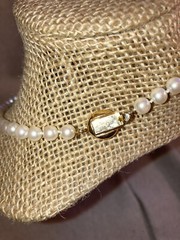 Carol Lee Knotted Single Strand Faux Pearl Clasp Necklace Gold Tone Signed