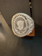 Whiting & Davis massive cuff bracelet clear cut cameo silver tone sz 6.5 vintage