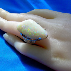 Original EARTH MINED OPAL DIAMOND Deco Style Ring PLATINUM Filigree Statement