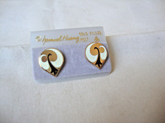 VINTAGE SAMUEL HUANG DESIGNER CLOISONNE PHOENIX BLACK WHITE ENAMEL STUD EARRINGS