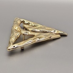 Vintage Torino Brooch Abstract Triangular Brutalist Gold Tone 2″