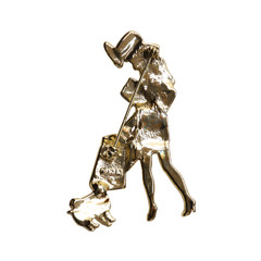Vintage Signed AJC Gold Tone Woman Shopping Spree Gold Tone Brooch – 3.5 Inches