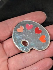 Vintage Hallmark 1984 Heart Paint Palate Pin Brooch Acrylic Pink Silver