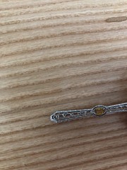1920’S EARLY BELAIS 10K WHITE GOLD FILIGREE BROOCH WITH CITRINE GEMSTONE/2.25″