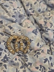 Vintage MCM Silver Tone Double Horseshoe Brooch Faux Pearl Rhinestone Lucky Pin