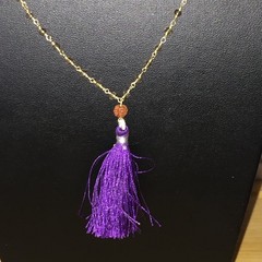 Tassel Necklace Gold Tone Beaded Chain Purple Tassel Boho Chic Vintage
