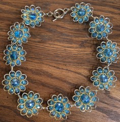 Sparkling Aqua Crystal Beaded Wired Flowers Necklace