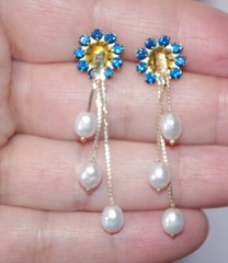 VINTAGE 11MM BLUE SAPPHIRE CZ SEED FLOWER JACKETS FOR EARRINGS USE W ANY STUDS