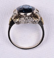 Vintage 14K White Gold Filigree Ring Yellow Gold Leaves Synthetic Spinel Size 7