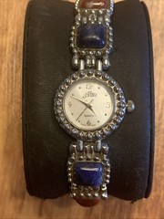 Vintage ALTO Silver Tone Link Watch With Stone Accents New Battery 7”