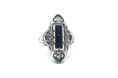 STRIKING ART DECO 18K GOLD OPEN WORKED BELAIS DIAMOND SAPPHIRE RING c1920’s