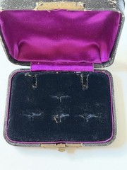 Antique Art Nouveau (?) Black Leather & Purple Silk Jewellery Presentation Box