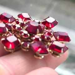 Vintage CZECH Garnet Glass Brooch Sparkling Bohemian rhinestones red Jewelry