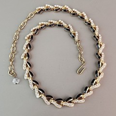 Vintage Swarovski Necklace Black Enamel Clear Crystals Gold Tone 17″