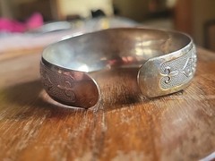 Vintage Embossed Sterling Silver Cuff 7.25″ Bracelet LATVIAN?