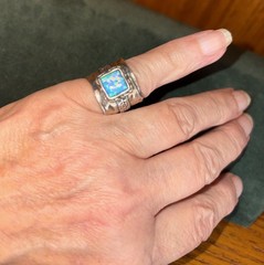 Vtg Didae Israel Sterling Silver 925 Wide Band Modernist Opal Ring Size 5 1/2