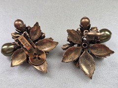 RARE Vtg REGENCY Moss, Topaz & Olivine Flower Designer Brooch & Earring Set!