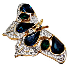 Vintage 80’s Signed Carolee Teal Green Crystal Butterfly Moth Brooch Pin Figural