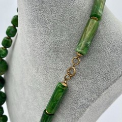 Artisan Jumbo Marbled Gold Green Resin Beaded Necklace Golden Spacer Beads 107g