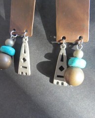 Vintage Modern Art Copper Enamel 2.5” Dangle post Earrings